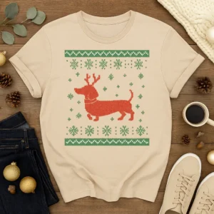 Dachshund Ugly Christmas Sweater Shirt – Funny Wiener Dog Reindeer Tee – Holiday Dog Lover Shirt – Festive Pet Christmas Shirt