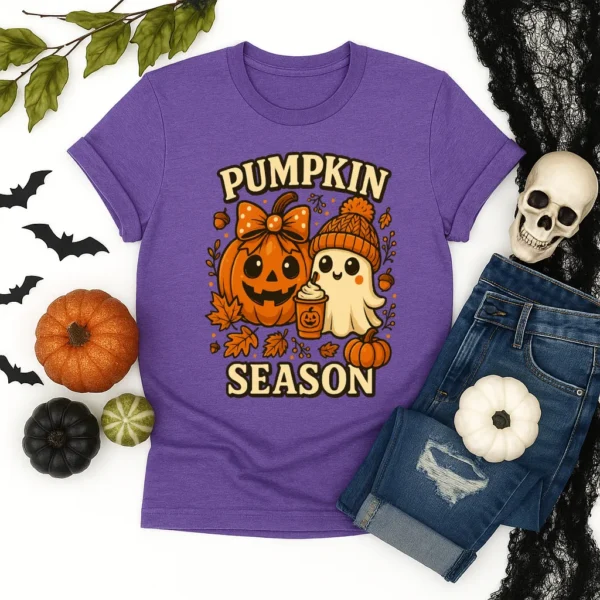 Pumpkin Season Ghost Shirt – Cute Halloween Pumpkin Tee – Autumn Ghost Graphic T-Shirt - Image 5