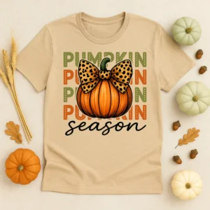 Pumpkin Season Shirt – Cute Leopard Bow Pumpkin Tee – Trendy Fall Autumn Graphic T-Shirt
