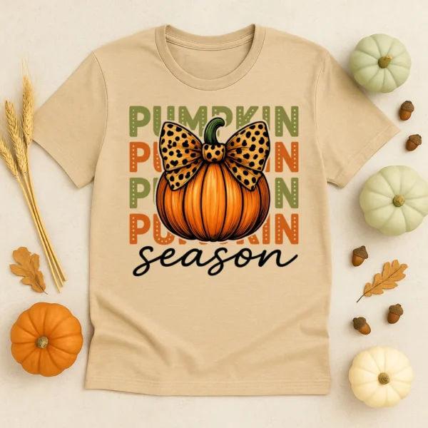 Pumpkin Season Shirt – Cute Leopard Bow Pumpkin Tee – Trendy Fall Autumn Graphic T-Shirt