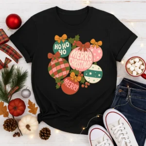 Retro Christmas Ornaments Shirt – Vintage Holiday Tee – Merry Christmas Graphic T-Shirt