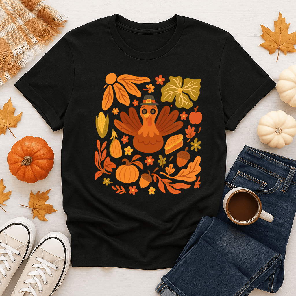 Thanksgiving Turkey Shirt – Cute Fall Harvest Graphic Tee - Image 4