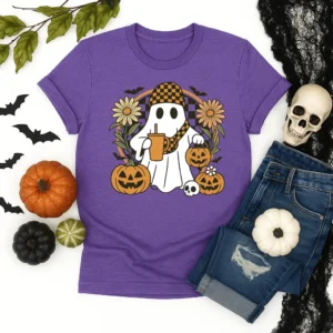 Trendy Ghost Halloween Shirt – Cute Pumpkin Ghost Tee – Retro Fall Graphic T-Shirt