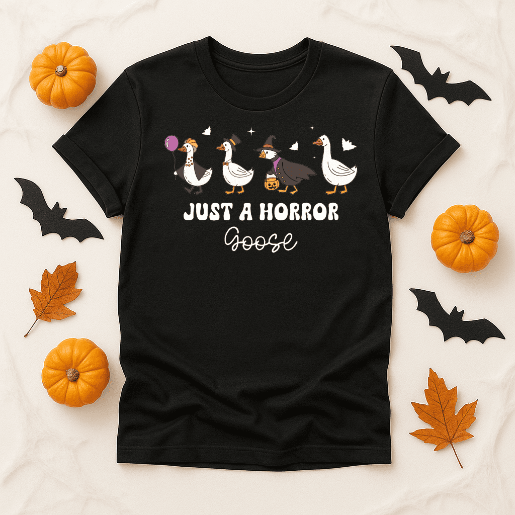 Just a Horror Goose Halloween Shirt – Funny Goose Graphic Tee - Image 4