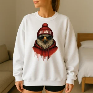 Atlanta Spirit Animal Football Sweatshirt – Cool Aviator Sunglasses Hawk Graphic – Trendy Streetwear Animal Crewneck – Urban Atlanta Vibes Pullover