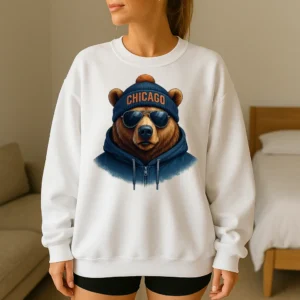 Chicago Spirit Animal Football Sweatshirt – Cool Aviator Sunglasses Animal Graphic – Trendy Streetwear Crewneck – Urban City Vibes Pullover