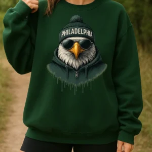 Philadelphia Spirit Animal Football Sweatshirt – Cool Aviator Sunglasses Eagle Graphic – Trendy Streetwear Animal Crewneck – Urban Philadelphia Vibes Pullover