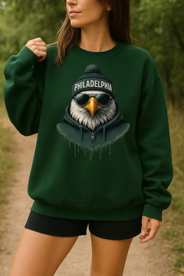 Philadelphia Spirit Animal Football Sweatshirt – Cool Aviator Sunglasses Eagle Graphic – Trendy Streetwear Animal Crewneck – Urban Philadelphia Vibes Pullover