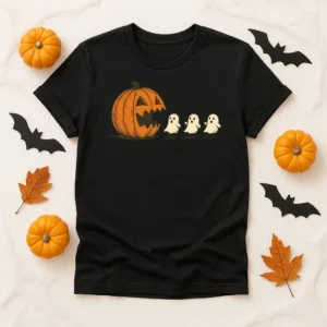 Pacman Pumpkin & Ghosts Halloween Shirt – Funny Spooky Tee